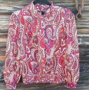 Retro Womens Long Sleeve Paisley Blouse